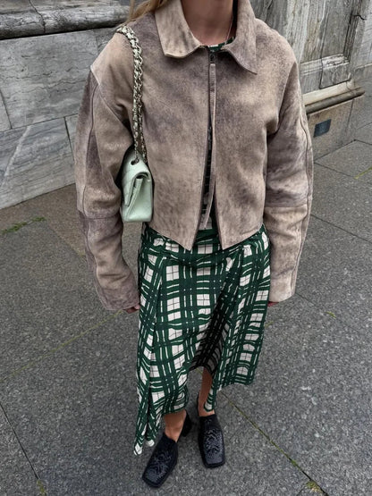 OLANE Tie-Dye Zip-Up Bomber Jacket GreyMWomen's Coats & Jackets