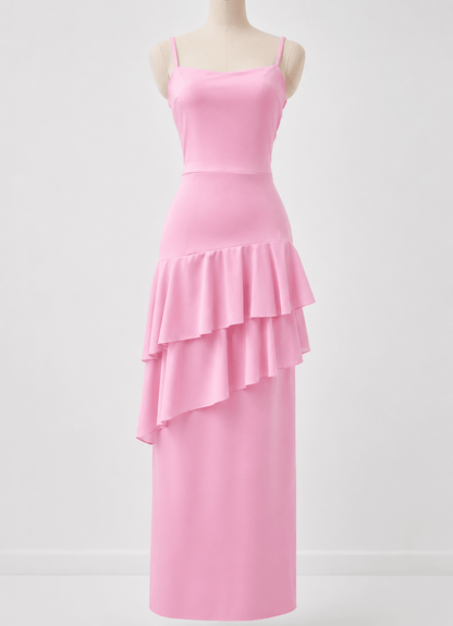 OLANE Tiered Backless Spaghetti Strap Maxi Dress PinkSWomen's Dresses