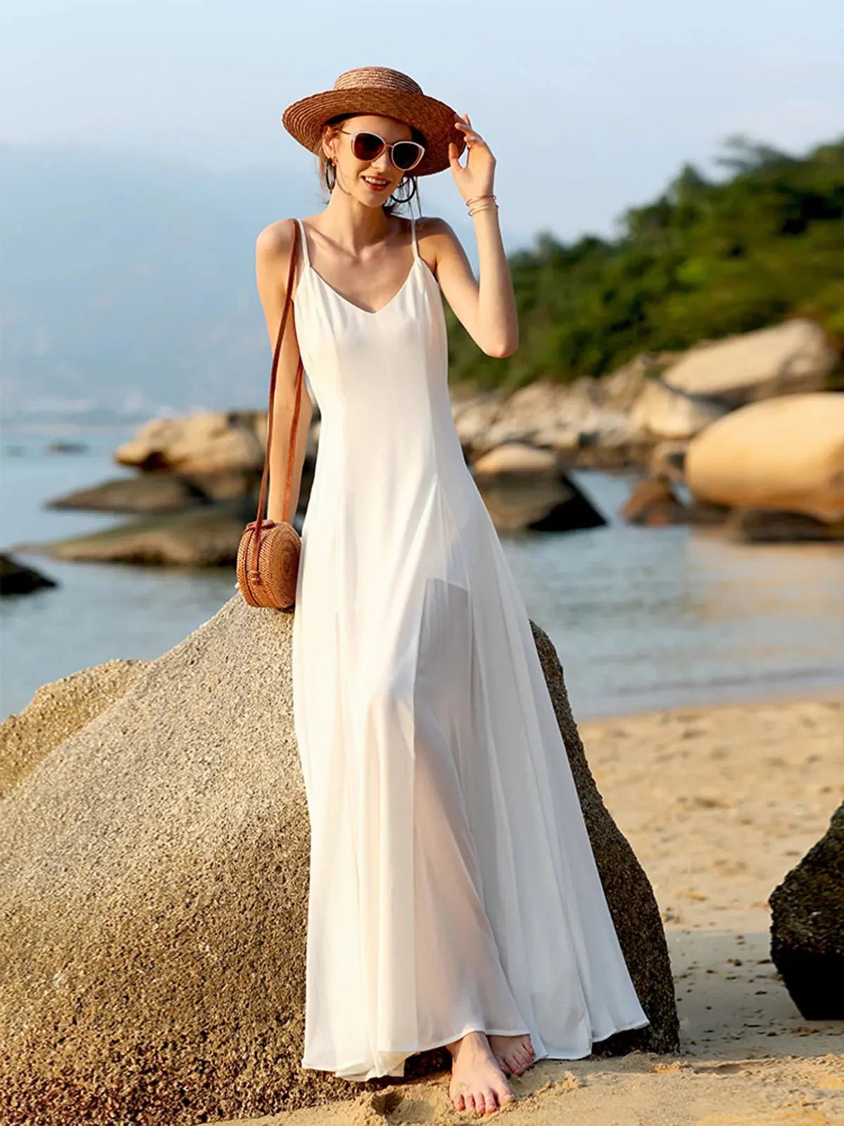 V-Neck Backless Cami Maxi Dress – OLANE