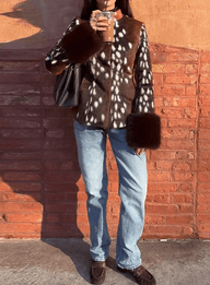 Vintage Dark Contrast Cuff Faux Fur Jacket