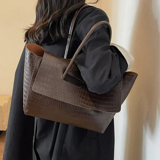 OLANE Vintage Embossed Leather Tote BrownBag