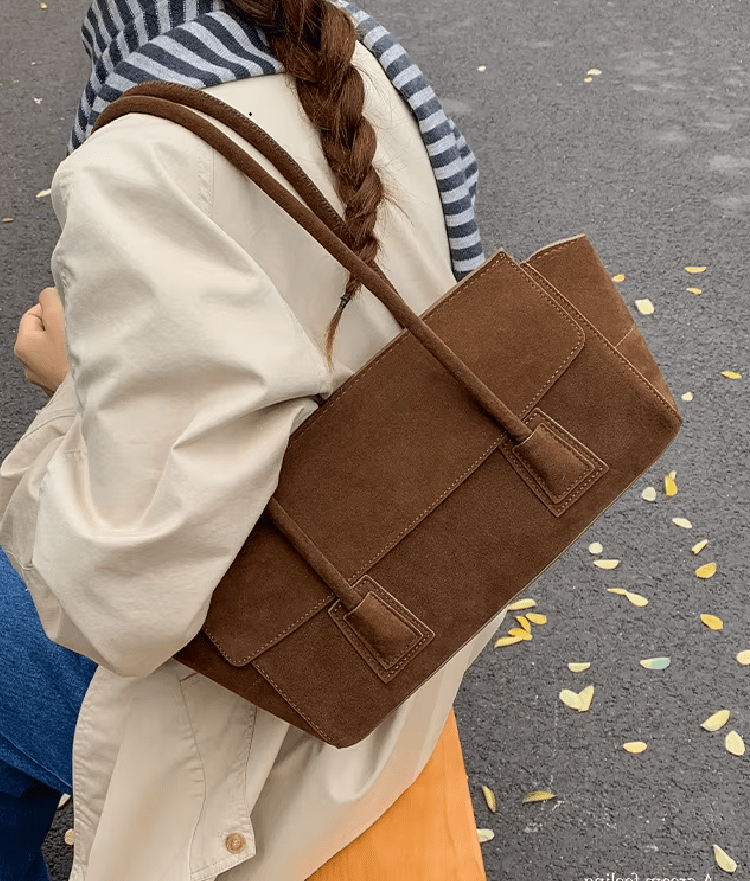 OLANE Vintage Faux Suede Shoulder Bag RedWomen's Handbags
