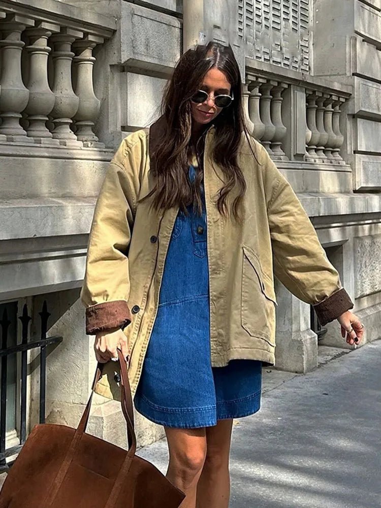 OLANE Vintage Long Utility Canvas Jacket BeigeMWomen's Coats & Jackets