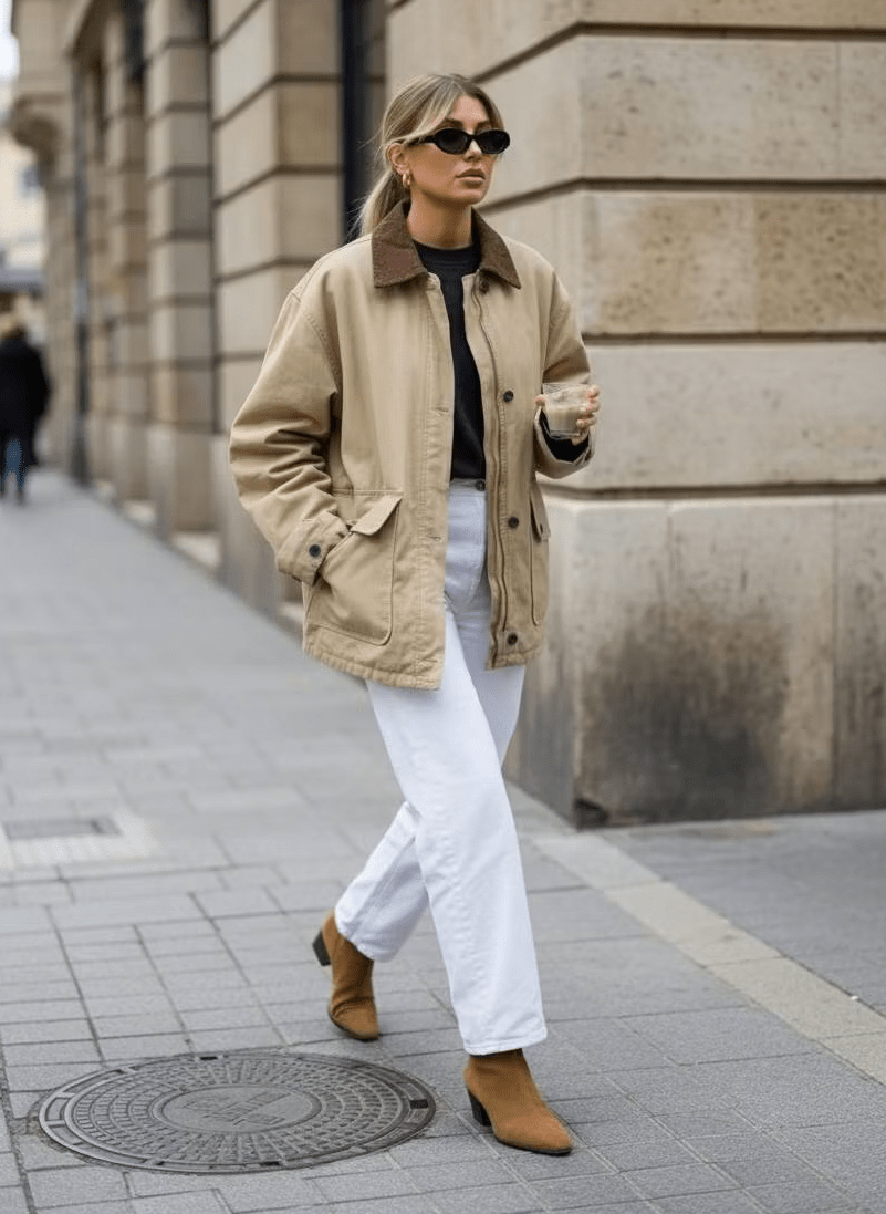 OLANE Vintage Long Utility Canvas Jacket BeigeSWomen's Coats & Jackets