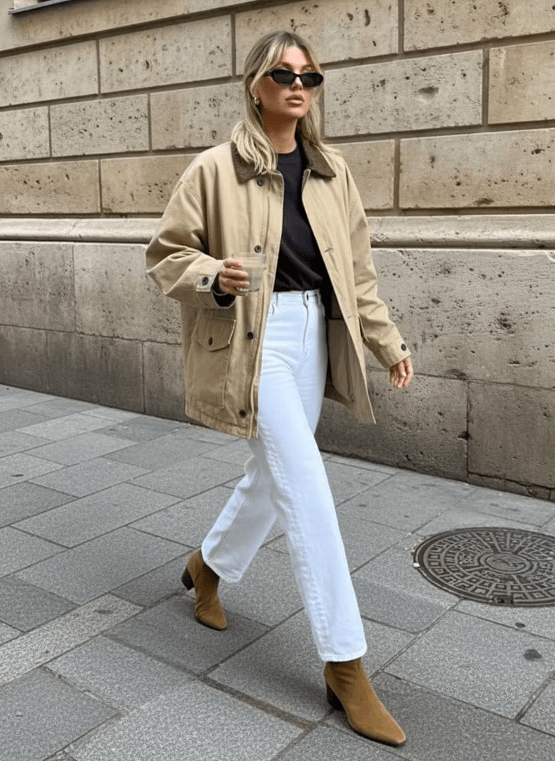 OLANE Vintage Long Utility Canvas Jacket BeigeSWomen's Coats & Jackets