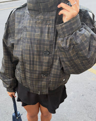 Bomber a quadri vintage con colletto alla coreana