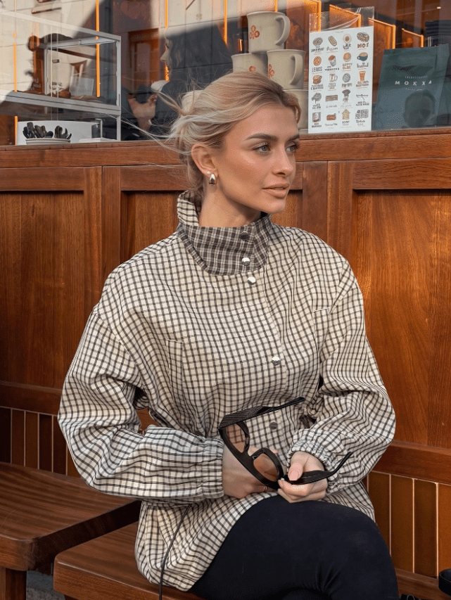 OLANE Vintage Plaid Waist-Cinched Jacket KhakiXSWomen's Coats & Jackets