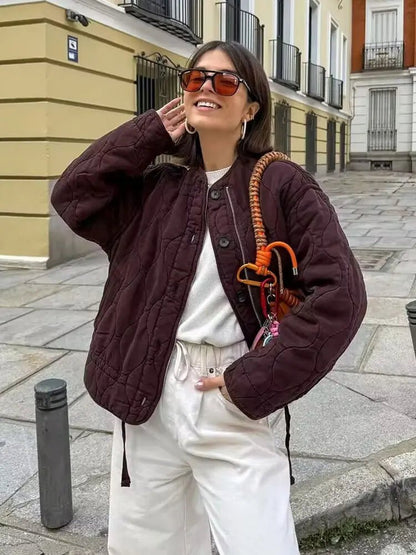 OLANE Vintage Quilted Padded Coat BurgundyXSWomen's Coats & Jackets