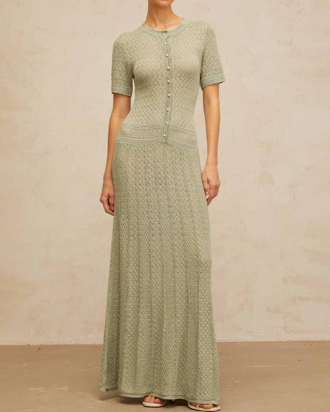 OLANE Viviana Half Button Knitted Midi Dress Mint GreenXSDress