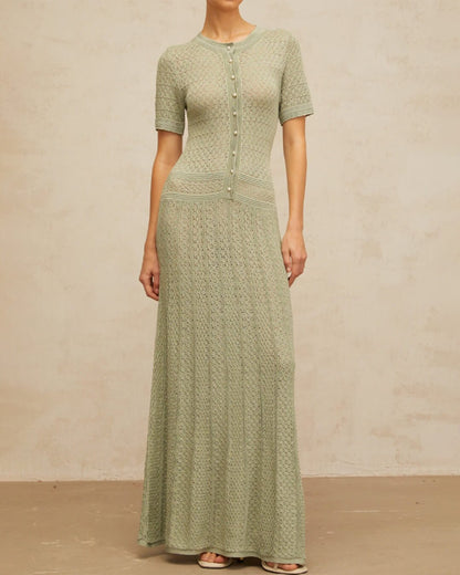 OLANE Viviana Half Button Knitted Midi Dress Mint GreenXSDress
