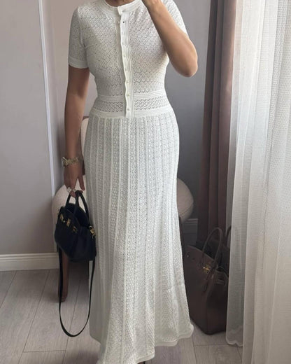 OLANE Viviana Half Button Knitted Midi Dress WhiteXSDress
