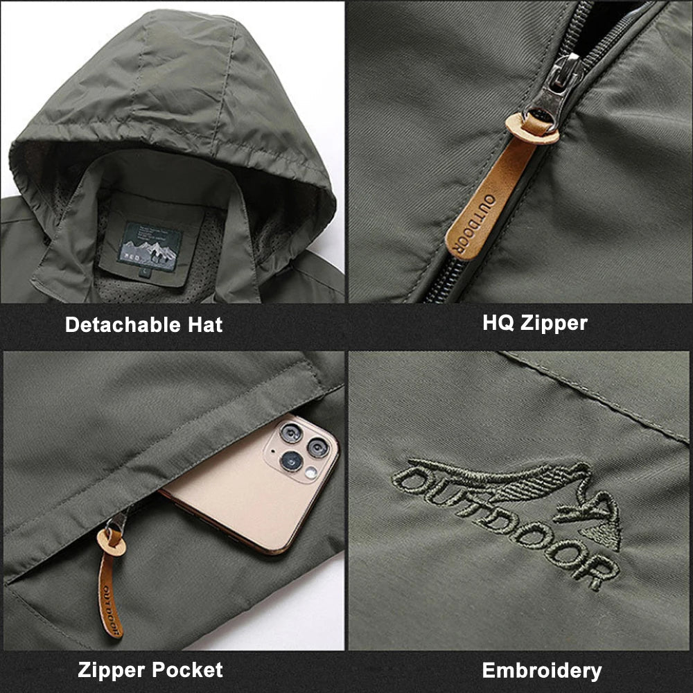 OLANE Waterproof Hooded Tactical Jacket Army GreenMMen's Coats & Jackets