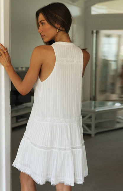 OLANE White Boho Sleeveless Mini Dress WhiteXLWomen's Dresses