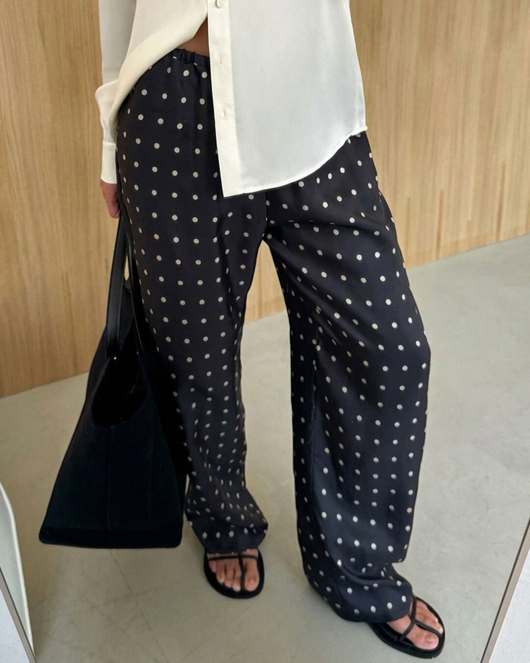 OLANE Wide-Leg Polka Dot Satin Trousers MWomen's Bottoms