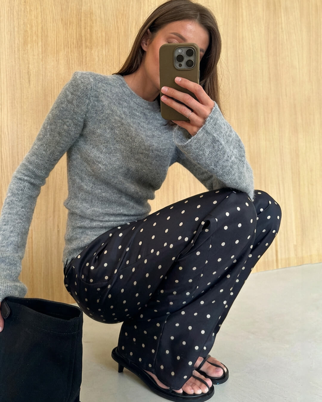 OLANE Wide-Leg Polka Dot Satin Trousers MWomen's Bottoms