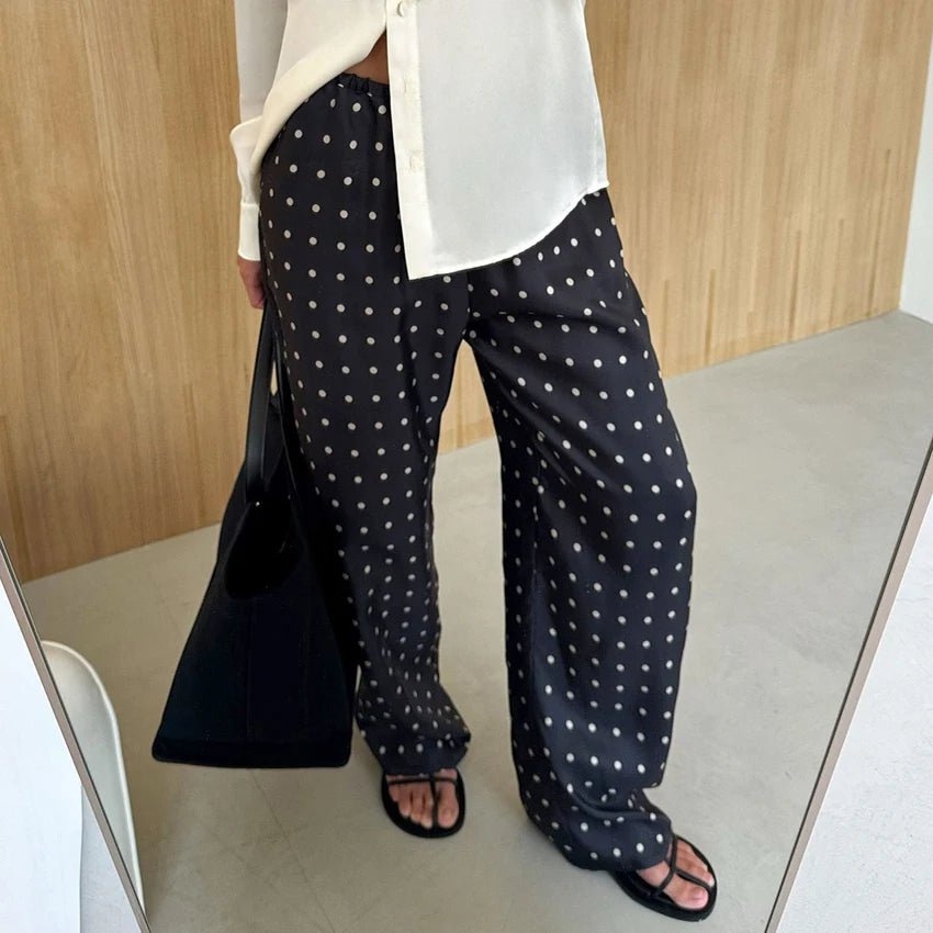 OLANE Wide-Leg Polka Dot Satin Trousers SWomen's Bottoms
