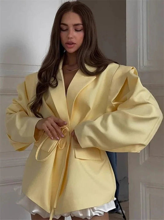 OLANE Wide Sleeve Belted Blazer YellowSWomen’s Jackets & Coats