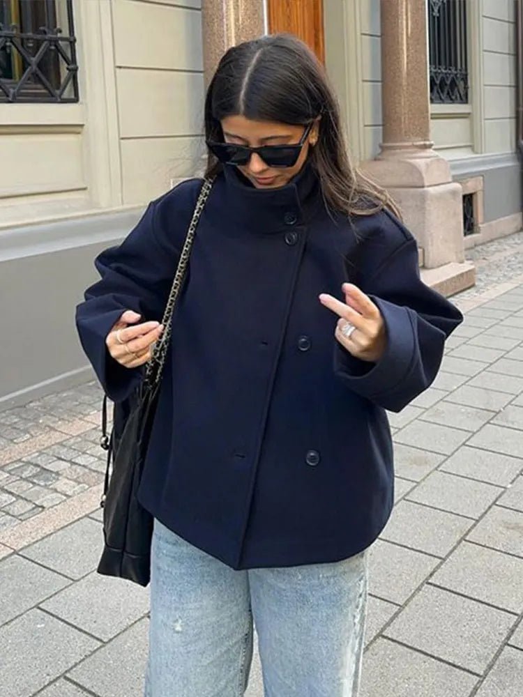 OLANE Winter Cape Collar Coat Navy BlueSWomen's Coats & Jackets