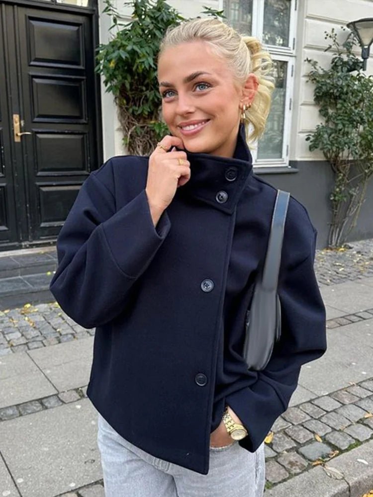 OLANE Winter Cape Collar Coat Navy BlueSWomen's Coats & Jackets