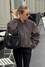 Zip-Up Suede Bomber Jacket