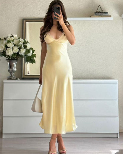 Sleeveless Backless Satin Midi Dress