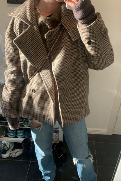 Funnel Neck Houndstooth Short Jacket