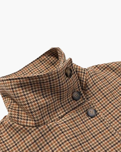 Funnel Neck Houndstooth Short Jacket