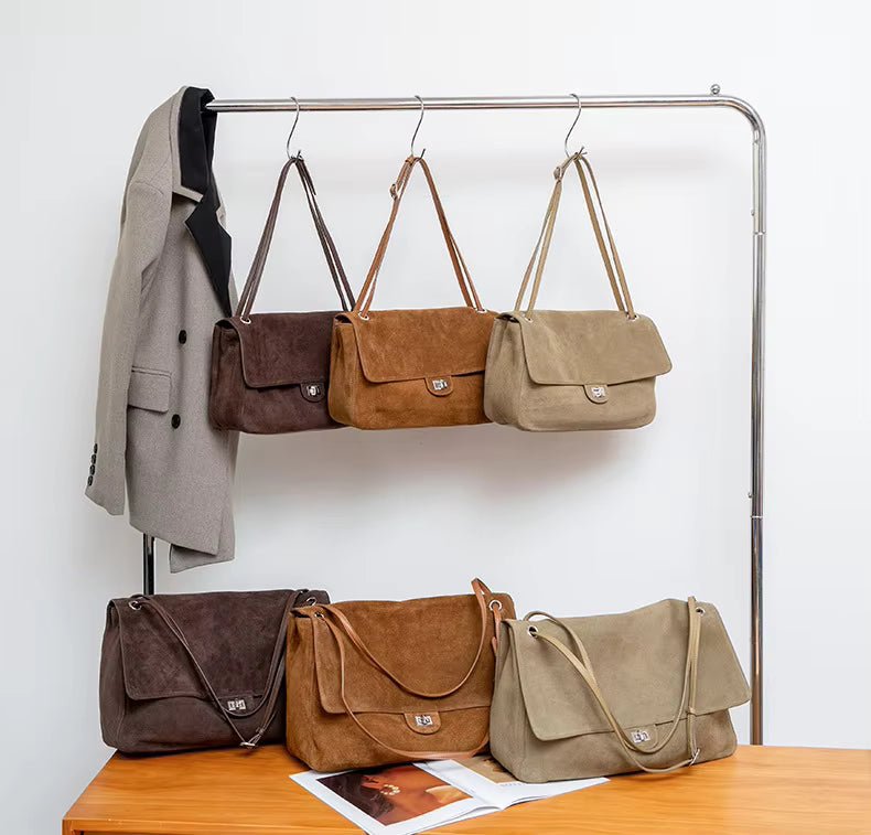 Frosted Cowhide Retro Tote Bag
