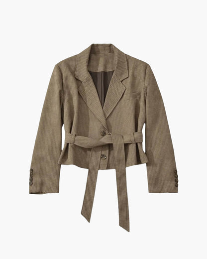 Classic Houndstooth Lace-Up Blazer