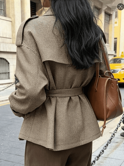 Classic Houndstooth Lace-Up Blazer