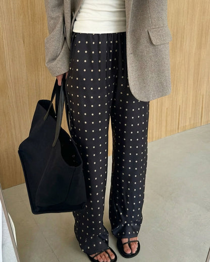 Wide-Leg Polka Dot Satin Trousers