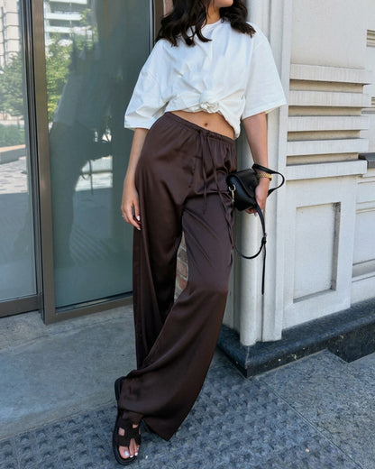 Sienna High Waist Satin Wide Leg Trousers