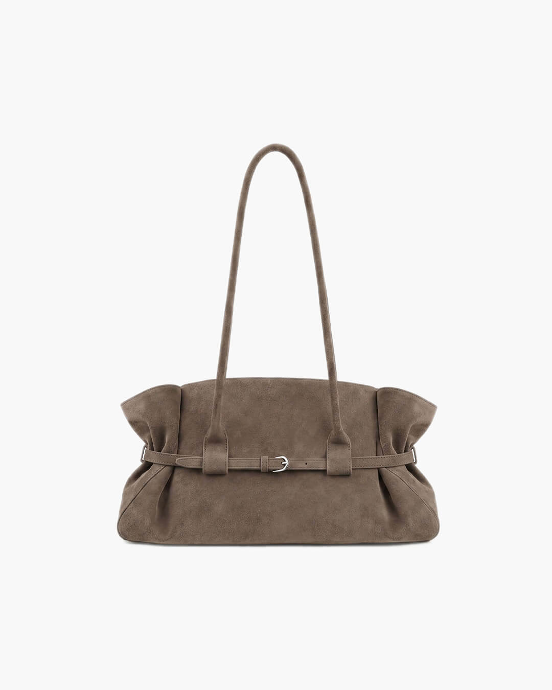 Faux Suede Belted Tote Bag