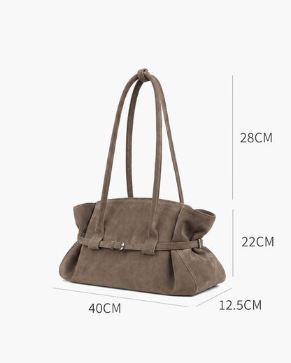 Faux Suede Belted Tote Bag