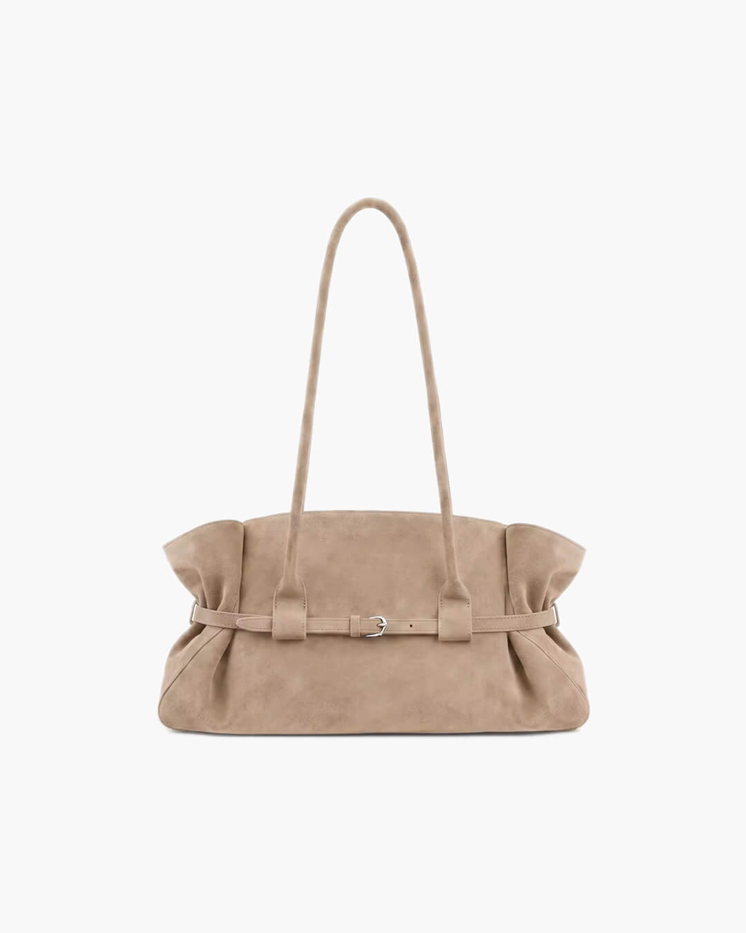 Faux Suede Belted Tote Bag