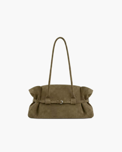 Faux Suede Belted Tote Bag