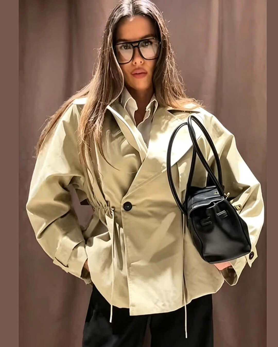 Trench-coat à col à revers et cordon de serrage