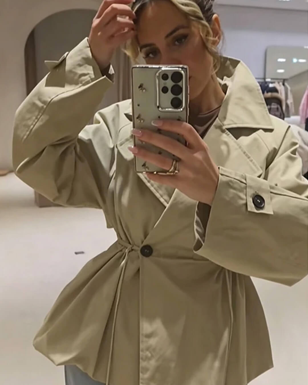 Trench-coat à col à revers et cordon de serrage