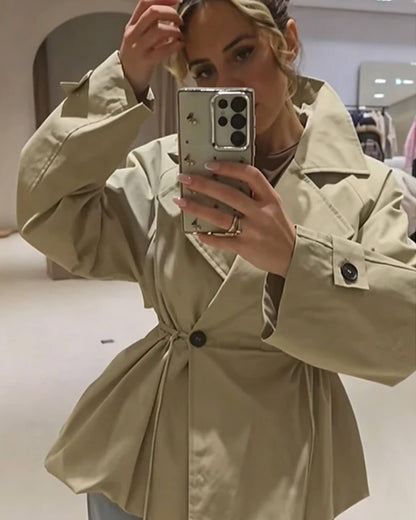 Trench-coat à col à revers et cordon de serrage