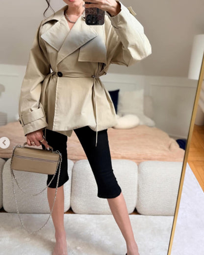 Trench-coat à col à revers et cordon de serrage
