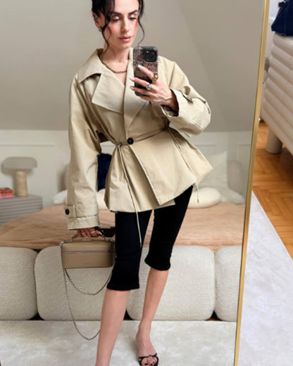 Trench-coat à col à revers et cordon de serrage