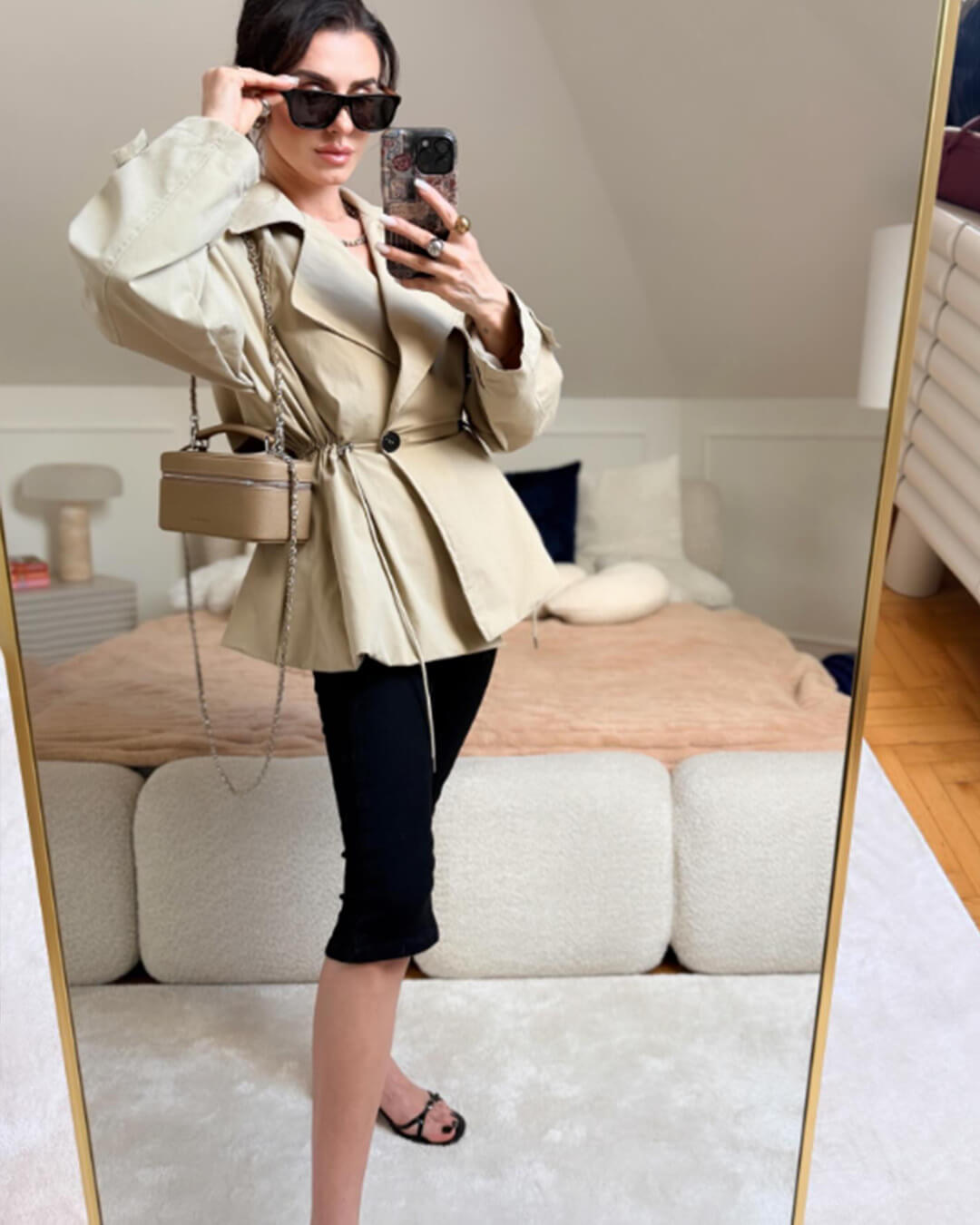 Trench-coat à col à revers et cordon de serrage