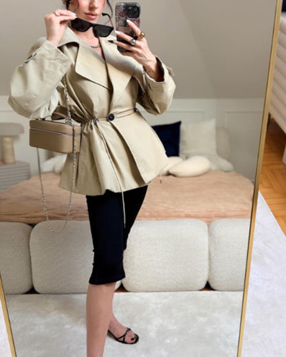 Trench-coat à col à revers et cordon de serrage