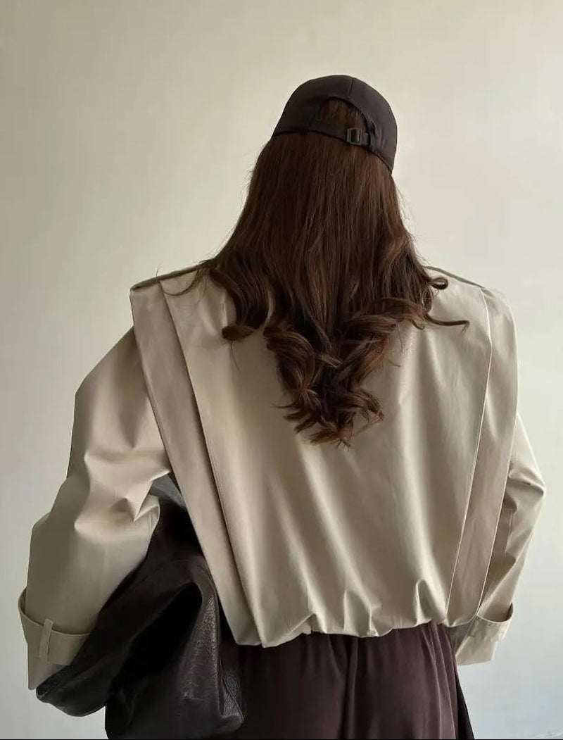 Tailored Pleated High Collar Trench Coat