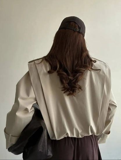 Tailored Pleated High Collar Trench Coat