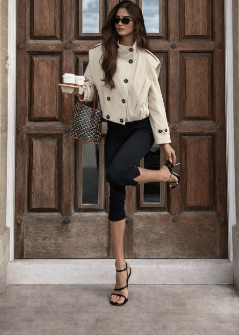 Tailored Pleated High Collar Trench Coat