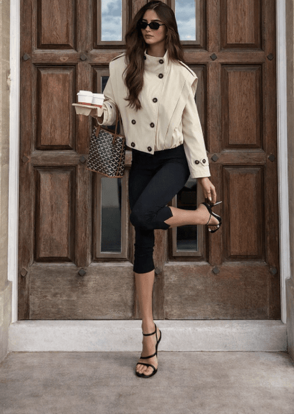 Tailored Pleated High Collar Trench Coat