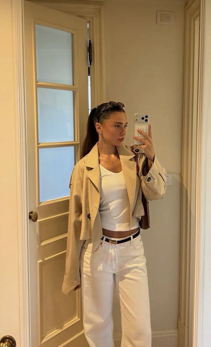 Cropped Double Breasted Trench Coat