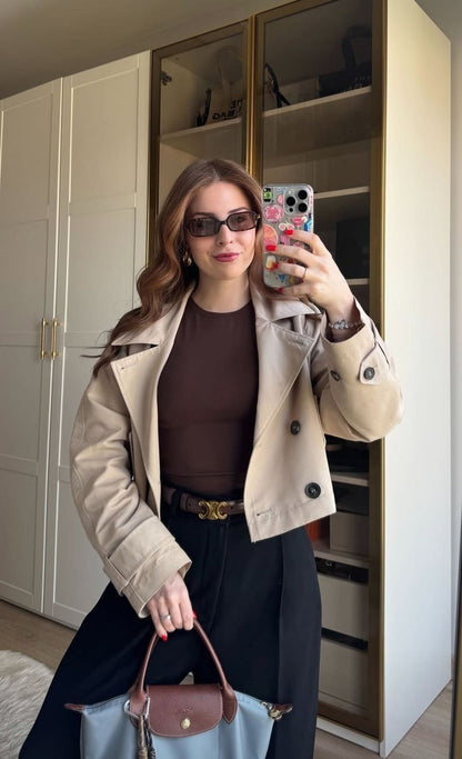 Cropped Double Breasted Trench Coat