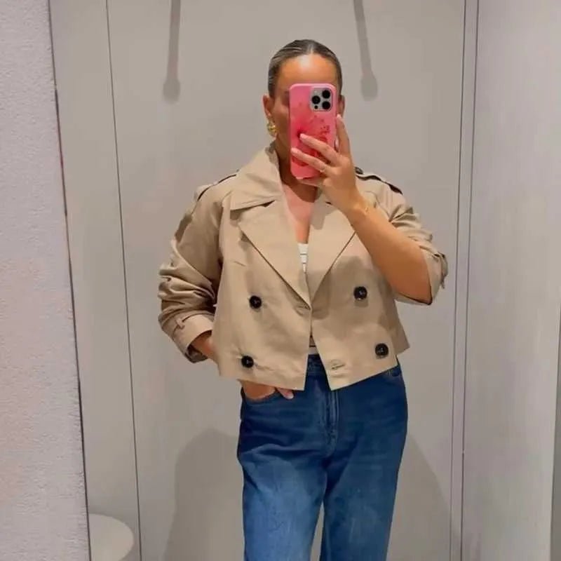Cropped Double Breasted Trench Coat